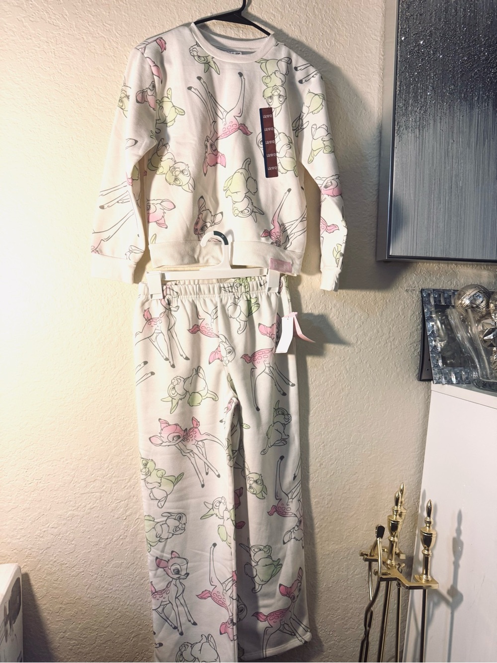 Kids Cream Bambi Print Pajama Set - Soft Long Sleeve Top & Pants